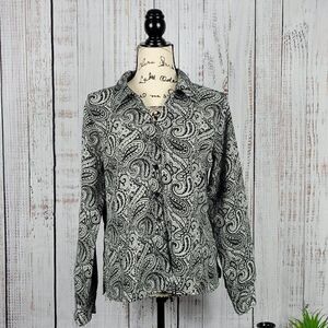Notations Black & White Paisley Medium Dressy Casual Patterned Button Blouse